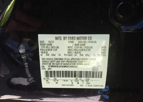 2021 Ford Explorer Timberline z USA, uszkodzony, nr VIN 1FMSK8JH2MGC45932